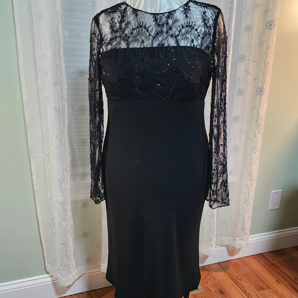 Jones New York Black Lace Sequin Long Sleeve Formal Wear Dress